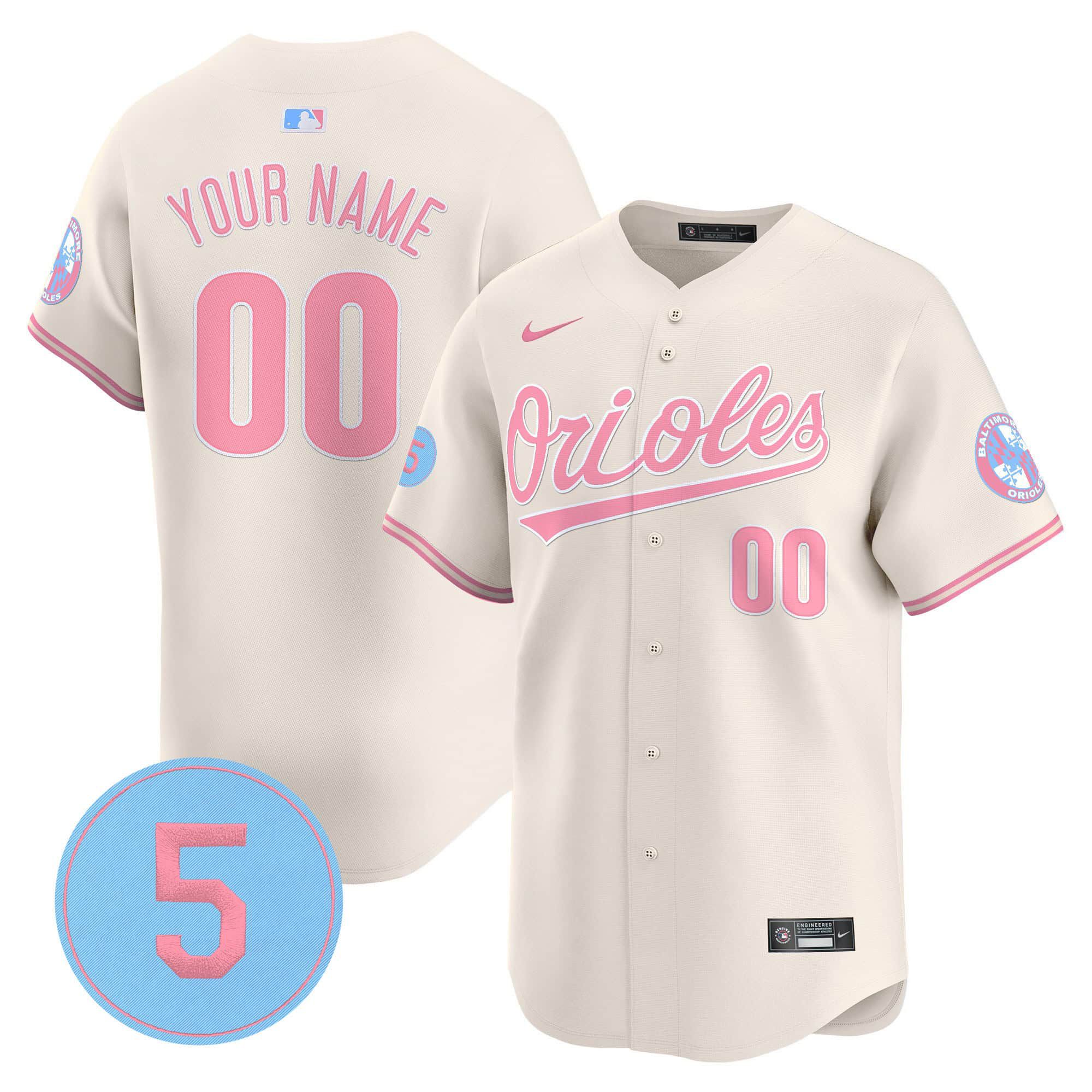 Men Baltimore Orioles Cream 2024 Nike Bubblegum Robinson Patch Vapor Premier Limited Custom MLB Jersey->->